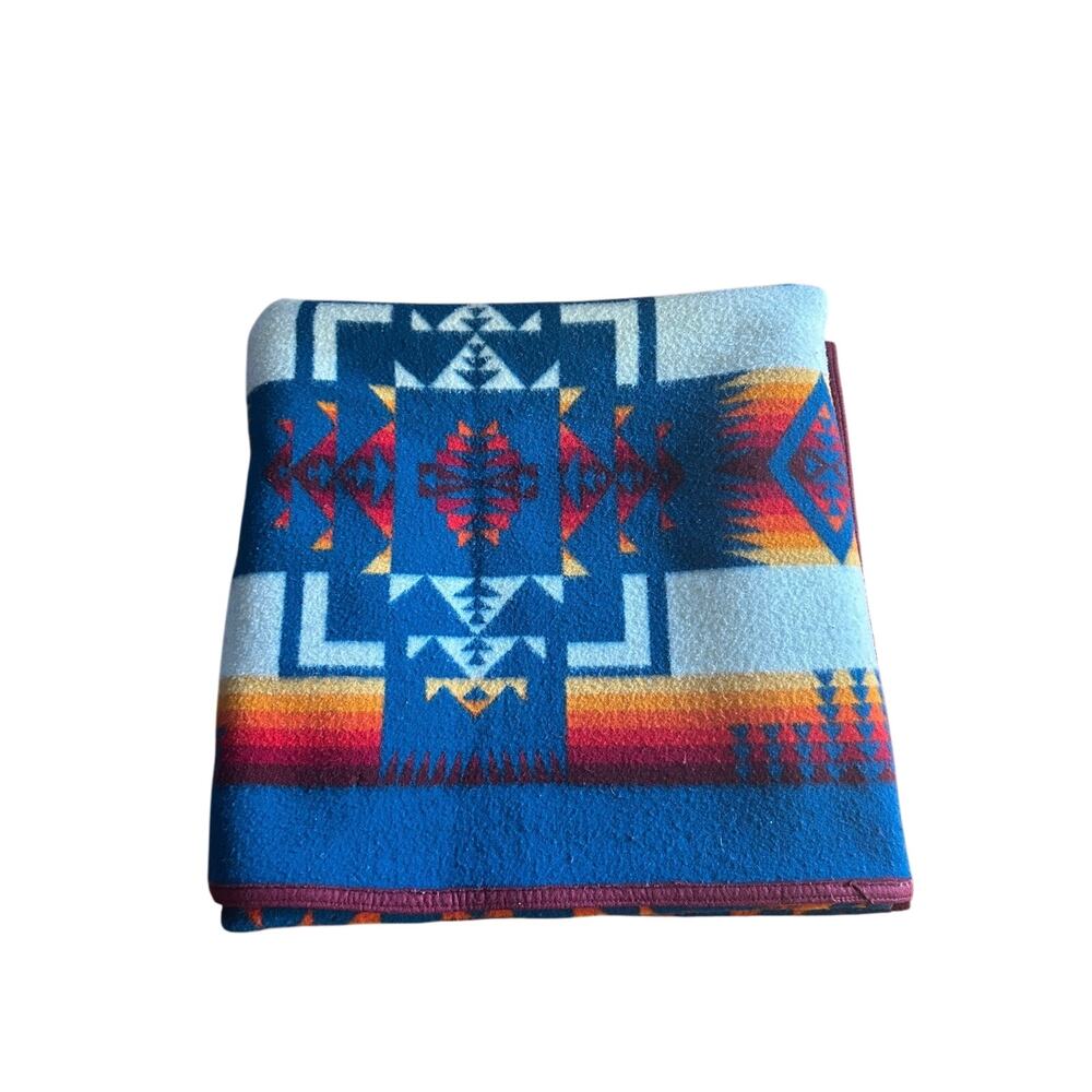 Pendleton Beaver State Chief Joseph Blanket 62x79in Wool Blend Reversible blue